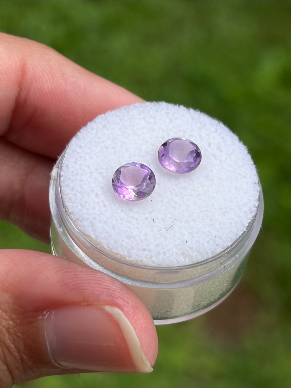 Round Purple Amethyst Gemstone Stud Pair - Women Jewelry